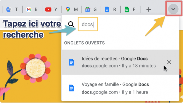 chrome recherche onglets