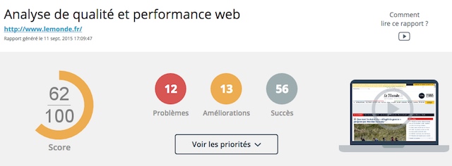 Synthèse du rapport de performances Dareboost