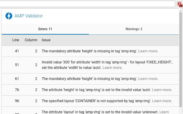 Extension Chrome AMP validator