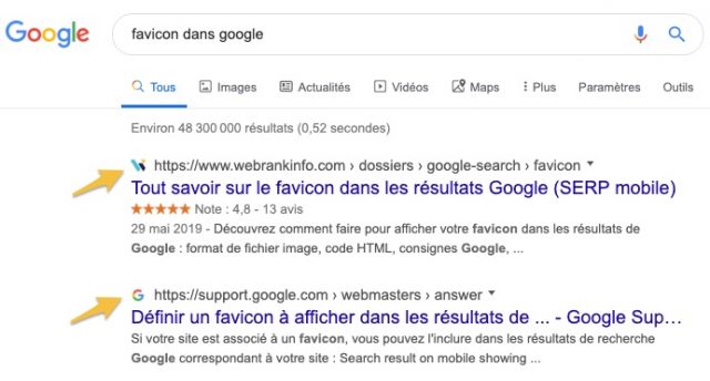 favicon SERP Google desktop