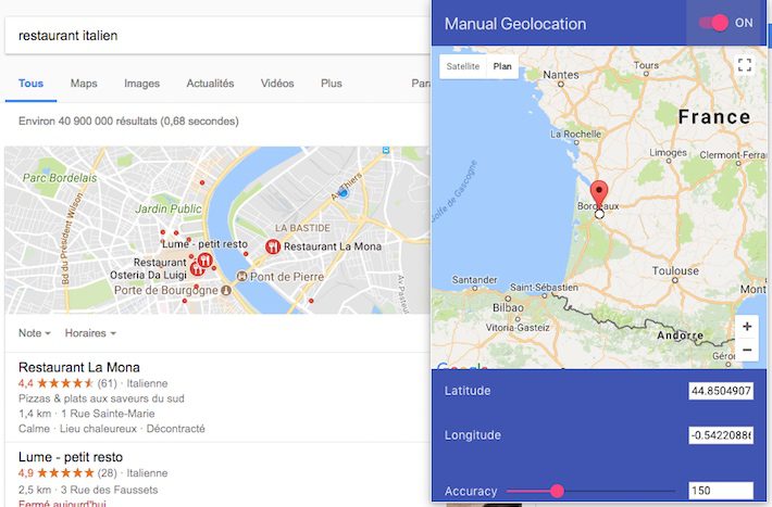 Géolocalisation manuelle extension Chrome