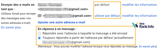 Options adresses email supplémentaires