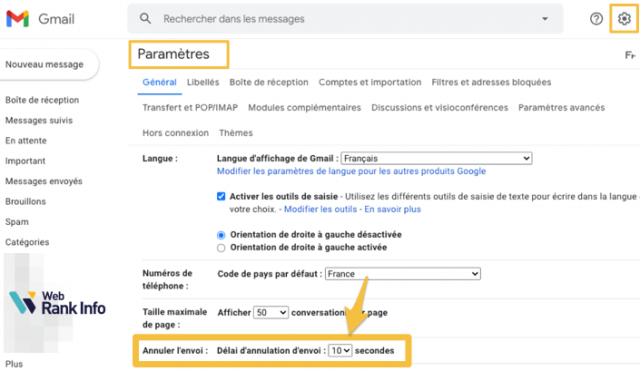 Durée annulation envoi Gmail