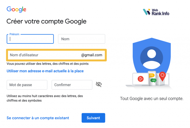 Création de compte Gmail