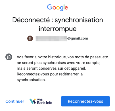 synchronisation interrompue après déconnexion Google