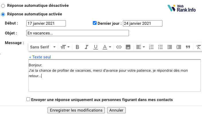 Comment ajouter un message d'absence dans Gmail