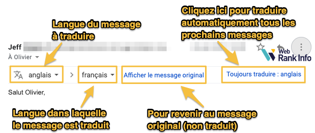 Options de traduction dans Gmail