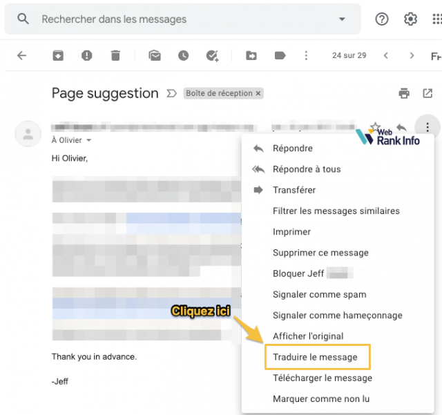 Lien pour traduire un message Gmail