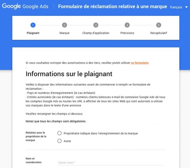 Google Ads : réclamation marque