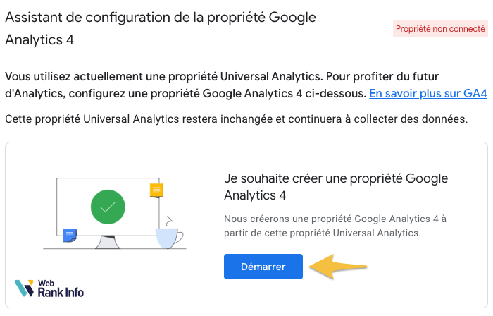 Démarrer la création d'une propriété GA4