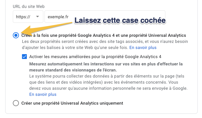 Création d'une propriété Universal Analytics + GA4