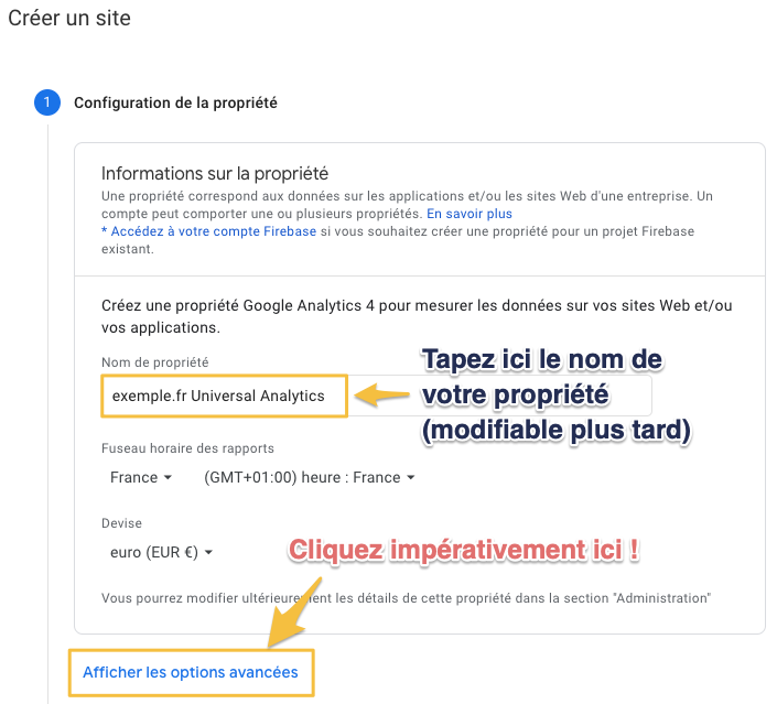 Création d'une propriété Universal Analytics