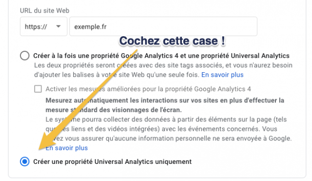 Création d'une propriété Universal Analytics