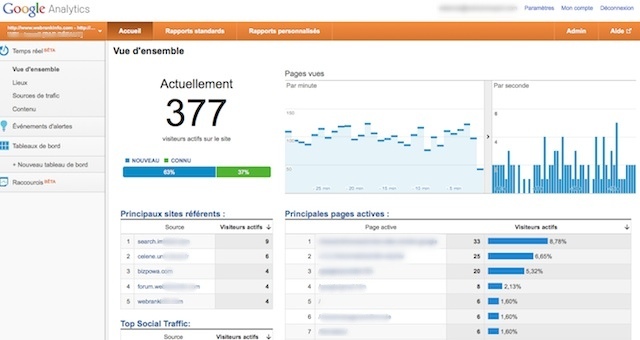 Google Analytics : temps réel dans un profil