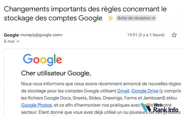 Changement stockage Google 2020-2021