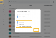 Export des contacts Gmail