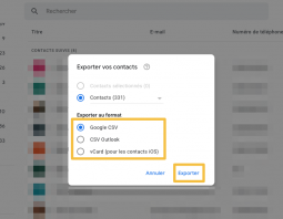 Export des contacts Gmail