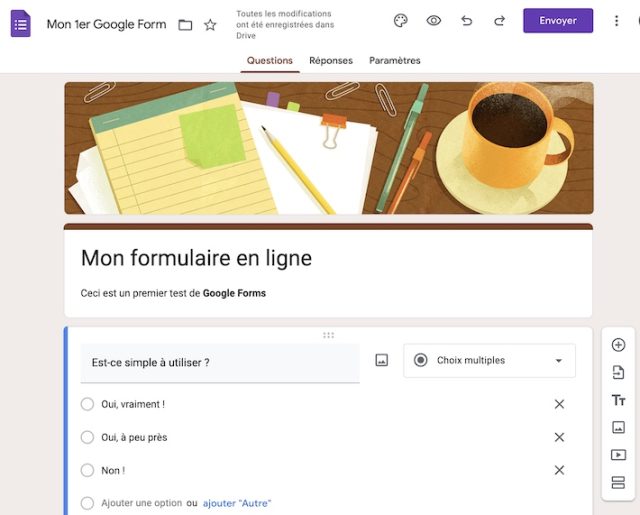 Exemple de formulaire créé avec Google Forms