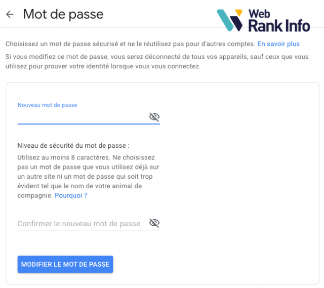 modifier le mot de passe Gmail