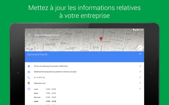 Mise à jour des infos dans Google My Business (appli)