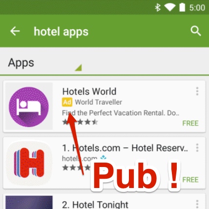 Publicité applis mobiles dans Google Play