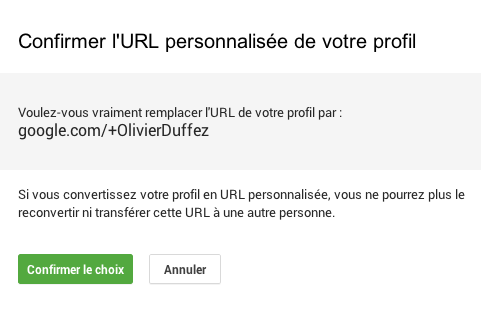 URL personnalisée : confirmation