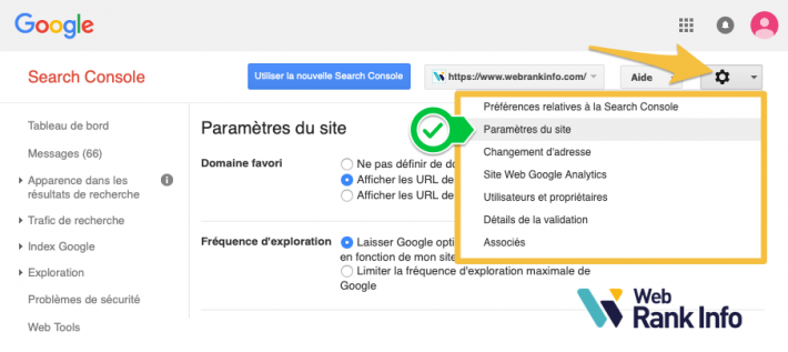 Paramètres de site dans google-search-console