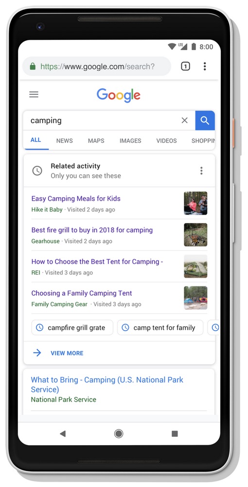 Google Activity Card