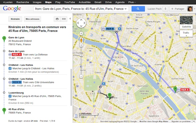 Google Transit Paris