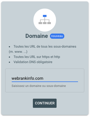 Ajouter une propriété Search Console de type domaine