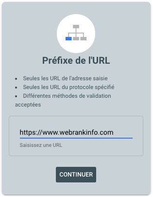 Ajouter une propriété Search Console de type préfixe d'URL