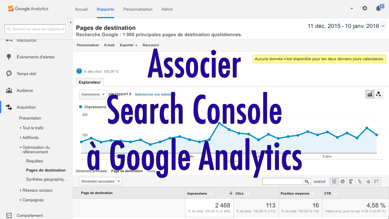 Association Google Analytics et Search Console