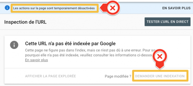 Outil de demande d'indexation désactivé