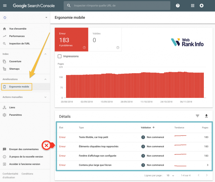 Ergonomie mobile dans search console