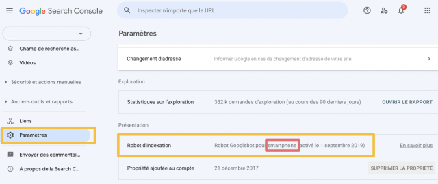 type de robot dans search console