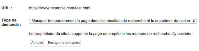 Type de suppression d'URL