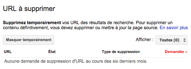 URL à supprimer dans Search Console
