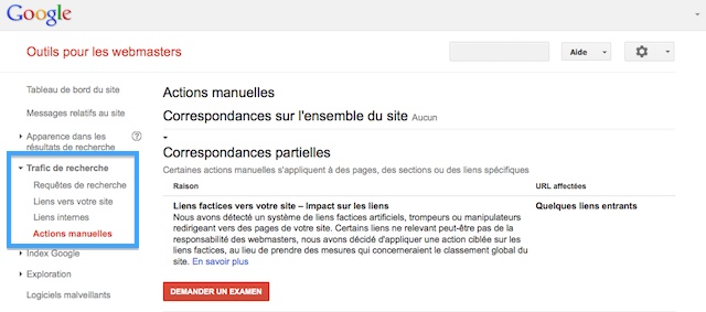 Actions manuelles Google Webmaster Tools