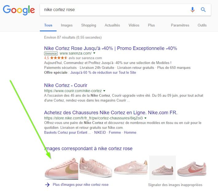 image box produits SERP Google