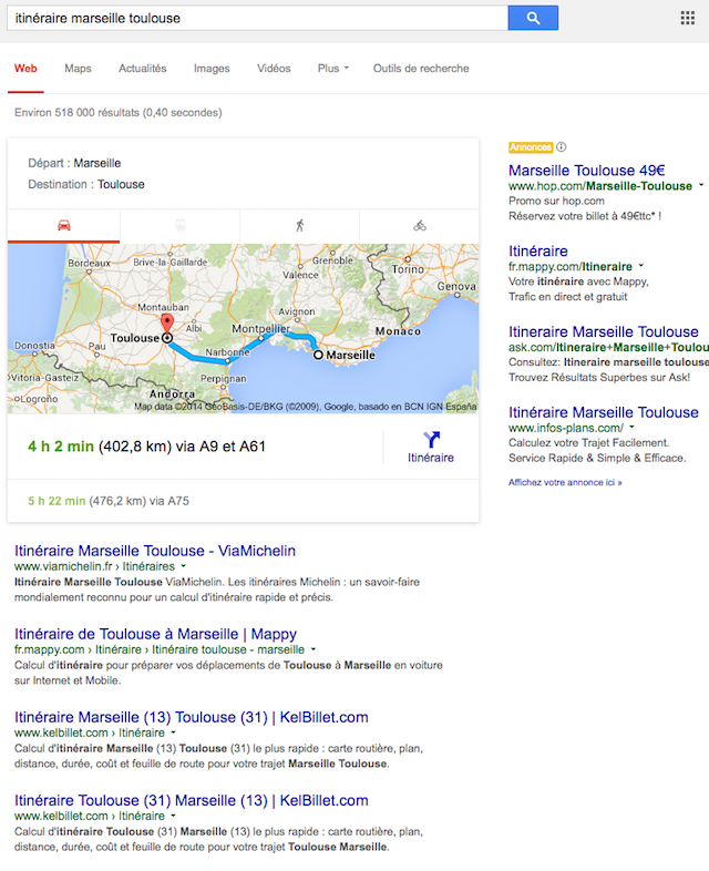 carte itineraire serp google