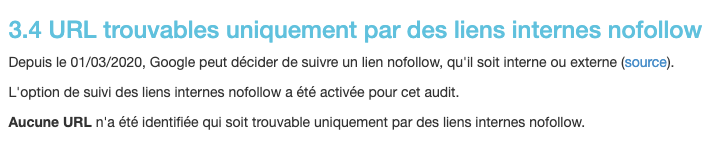 Aucune URL trouvée par liens nofollow