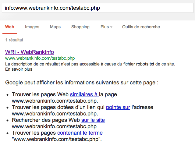 Page connue mais pas indexée