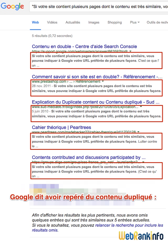 Capture écran duplicate content Google