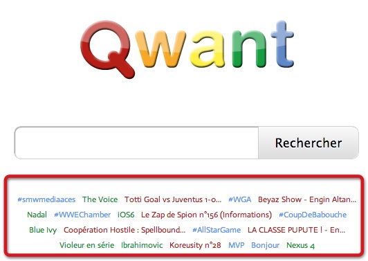 Qwant : liens vers des résultats de recherches