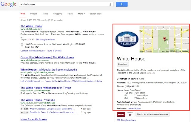 Exemple de requête avec Knowledge Graph sur Google