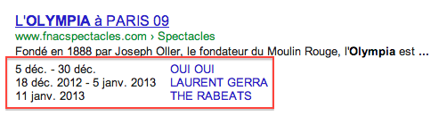 Extrait enrichi pour des dates d'événements dans les SERP Google