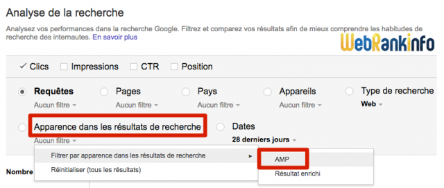 Filtre AMP Search Console