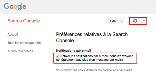 Messages Search Console par email