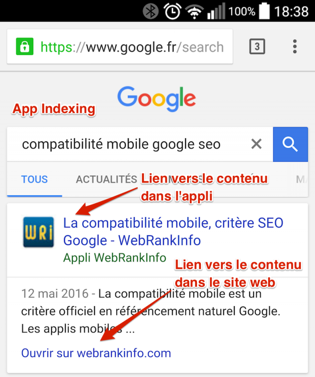 App Indexing SERP