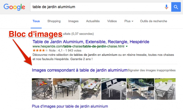 Bloc images SERP Google